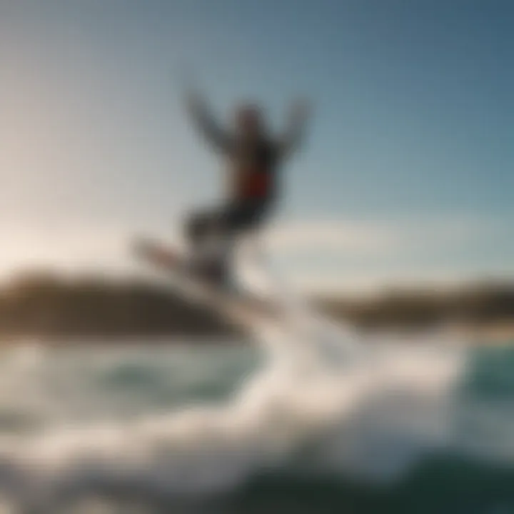 A kitesurfer performing tricks on the water