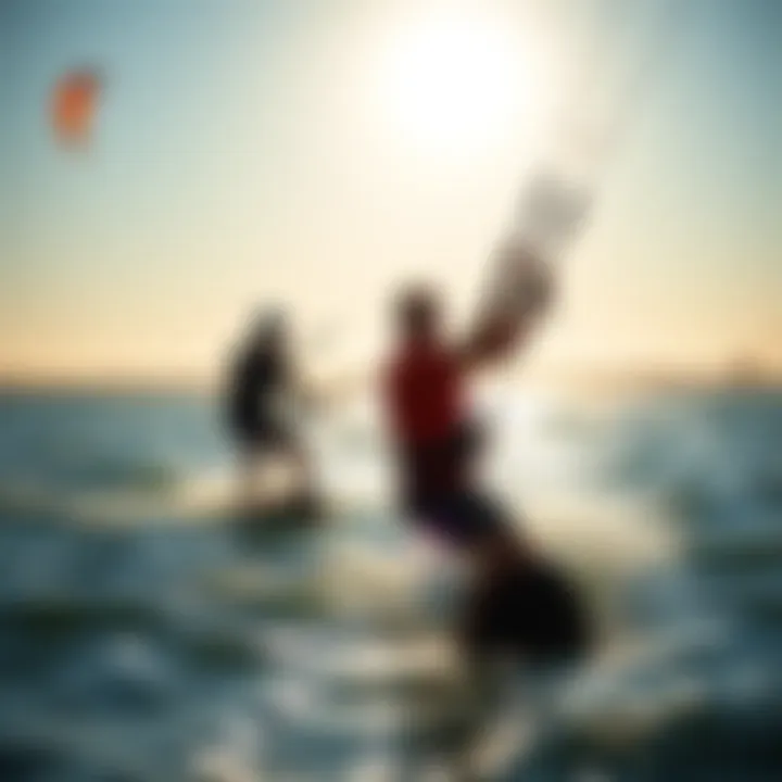 Kitesurfers enjoying optimal wind conditions at a popular California beach.