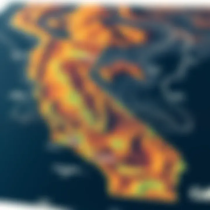 A detailed wind map of California displaying varying wind strengths across different regions.