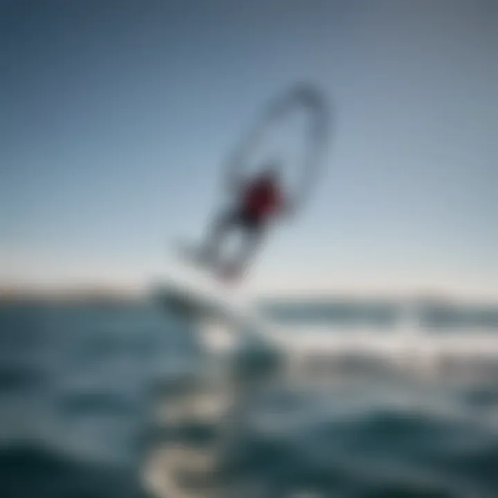 A stunning view of a non-electric hydrofoil board gliding above the water's surface