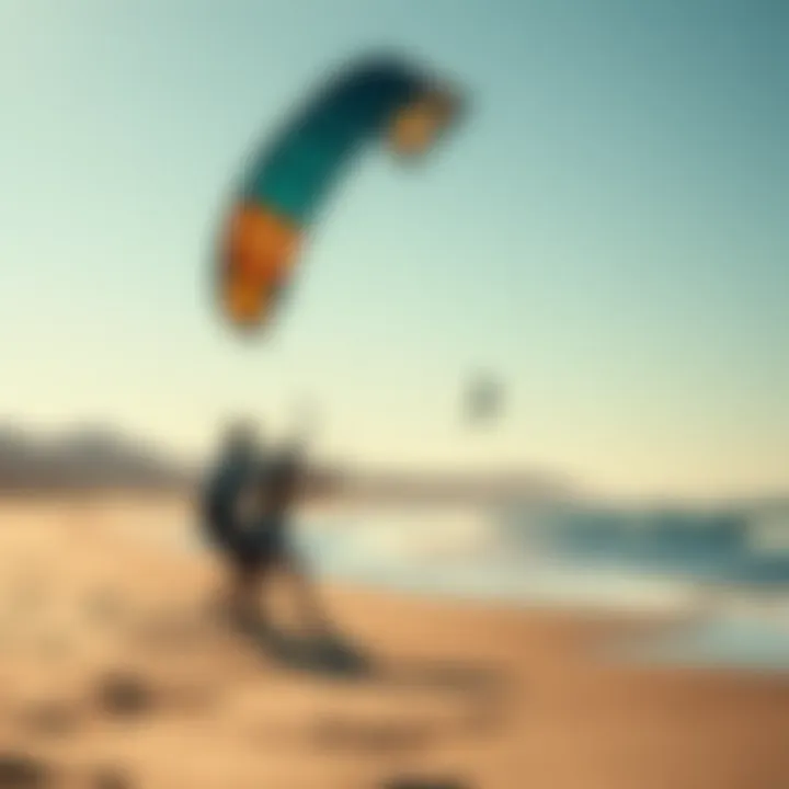 A scenic view of a beach where kitesurfing enthusiasts are enjoying their sport.