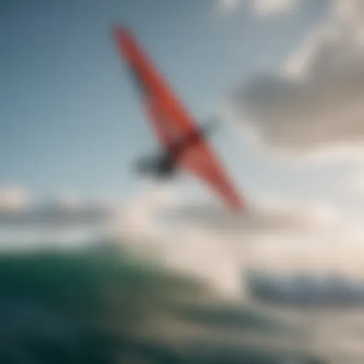 A dynamic wing surfing scene on a vibrant ocean