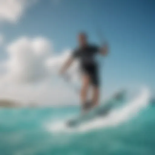 A kiteboarder gliding over the crystal-clear waters of Aruba