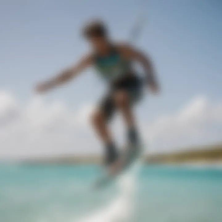 A kiteboarder catching air and performing a stylish jump in Aruba