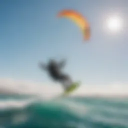 A vibrant kitesurfing scene at Windtown Cumbuco showcasing colorful kites against a clear blue sky.