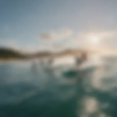 An aerial view of a group engaging in wing surfing