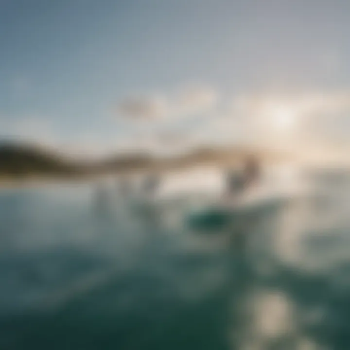 An aerial view of a group engaging in wing surfing