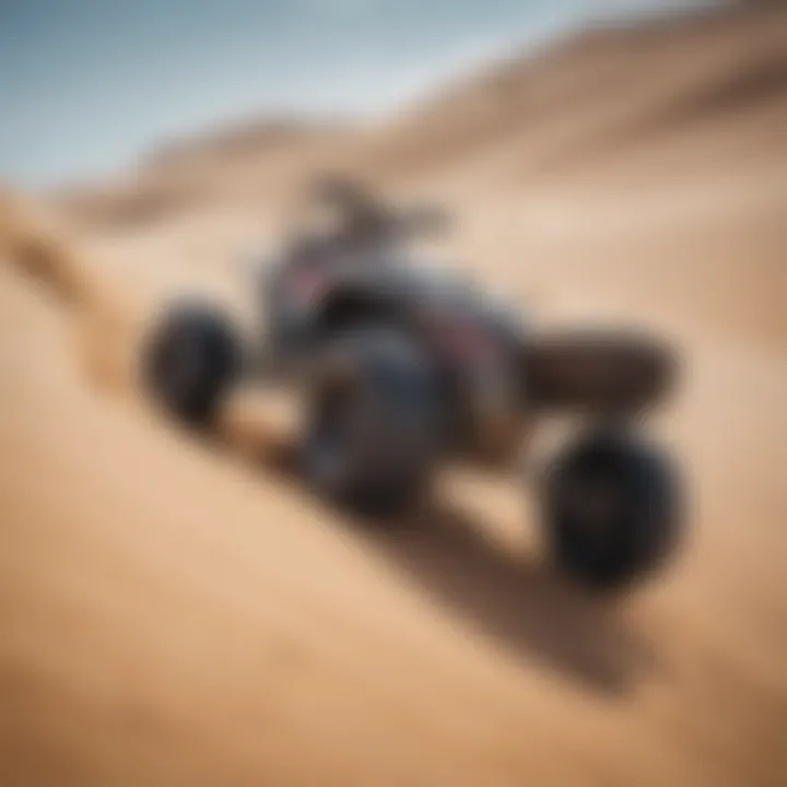 Close-up of specialized land boarding equipment on sand dunes