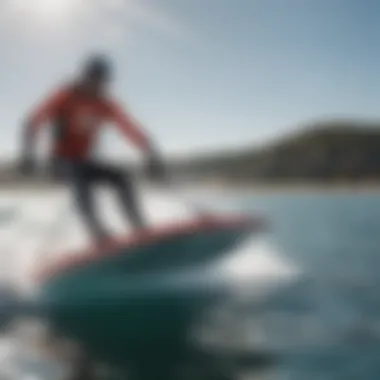 Hydrofoiling board in action with water splashing