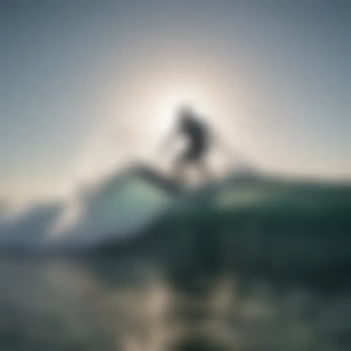 Rider carving through crystal clear waves with a SUP foil