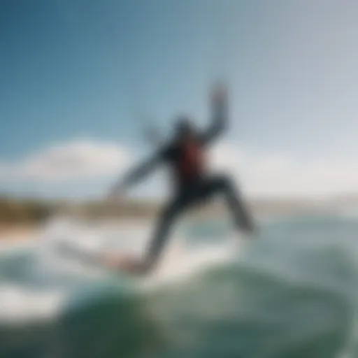 Aerial view of a kitesurfer catching air on a bright sunny day