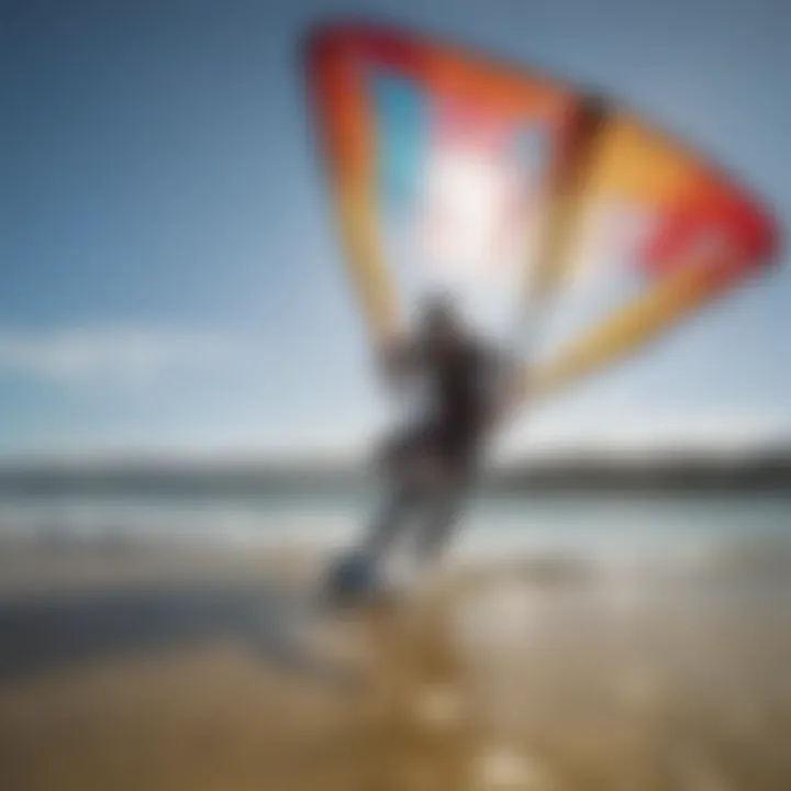 Close-up of the setup of a flexi foil kite, highlighting essential components.