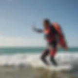 Kitesurfer wearing a floatation vest on a vibrant beach