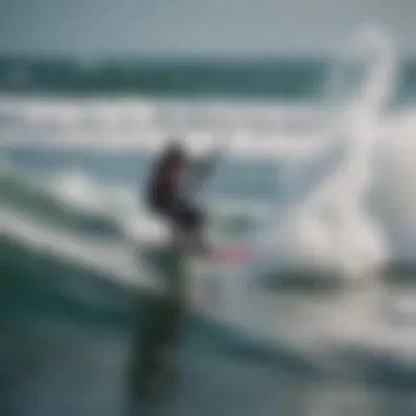 Foil board in motion above the waves