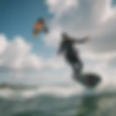 Dynamic action shot of kitesurfing with foil boards and wings