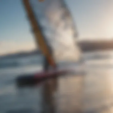 Close-up of foil attachment on windsurf board