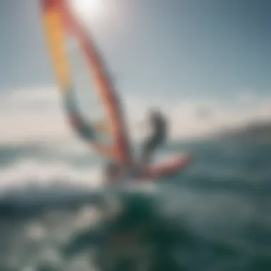 Windsurfer cruising above the water with foil-ready board