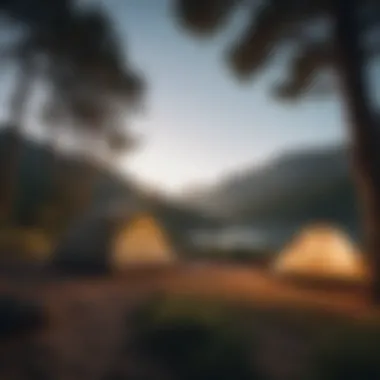 Tent camping setup surrounded by picturesque nature