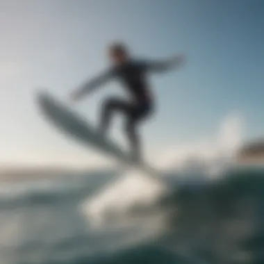 Foil surfer gliding gracefully above the water