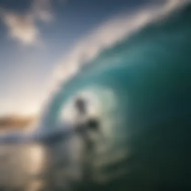 Surfer Riding a Wave A breathtaking action shot captured with a GoPro camera, showcasing a surfer riding a massive wave.