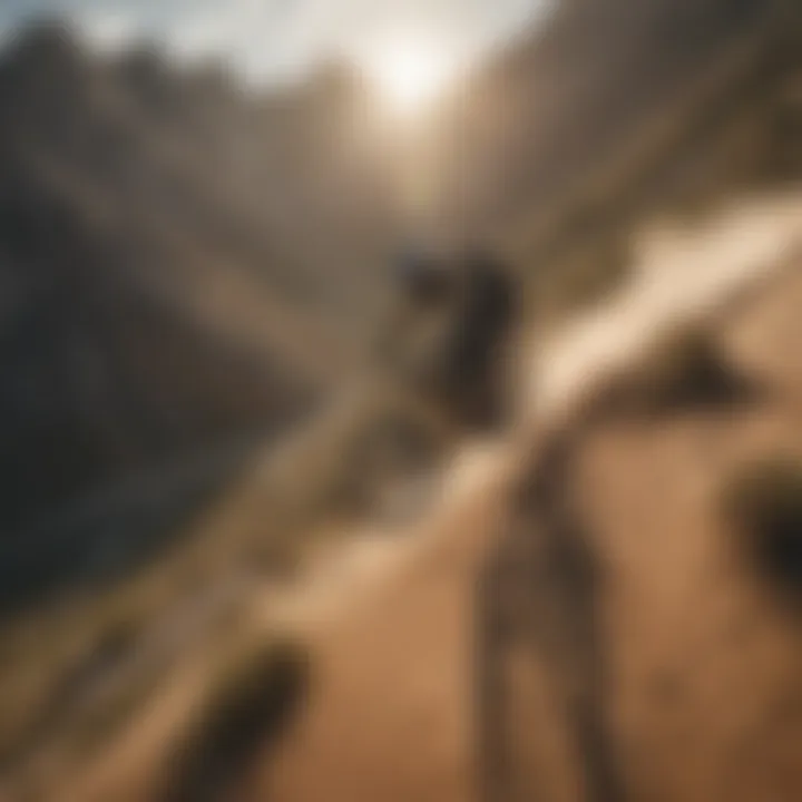 An aerial perspective of a mountain biker navigating a rugged trail, illustrating the thrill of off-road biking.