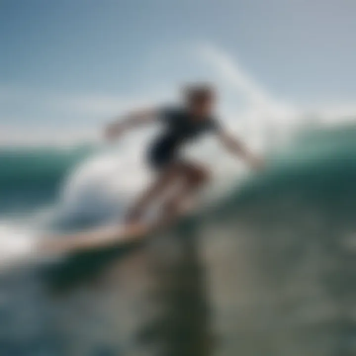 Graceful foilboard surfer carving through the waves