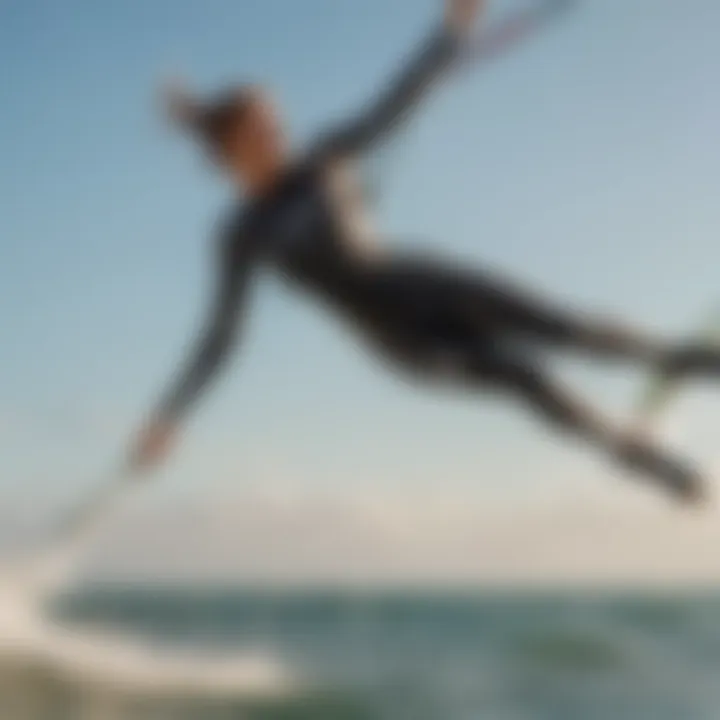 Graceful Tall Female Kitesurfer Testing Flexibility