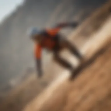 Helmeted mountainboarder gracefully carving down steep slope with kite trailing behind