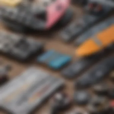 Close-up of high-quality kite board components laid out neatly