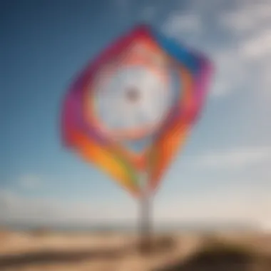 Close-up view of a high wind kite with unique design features