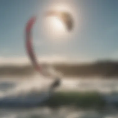 Kiteboarding techniques demonstrated in windy conditions