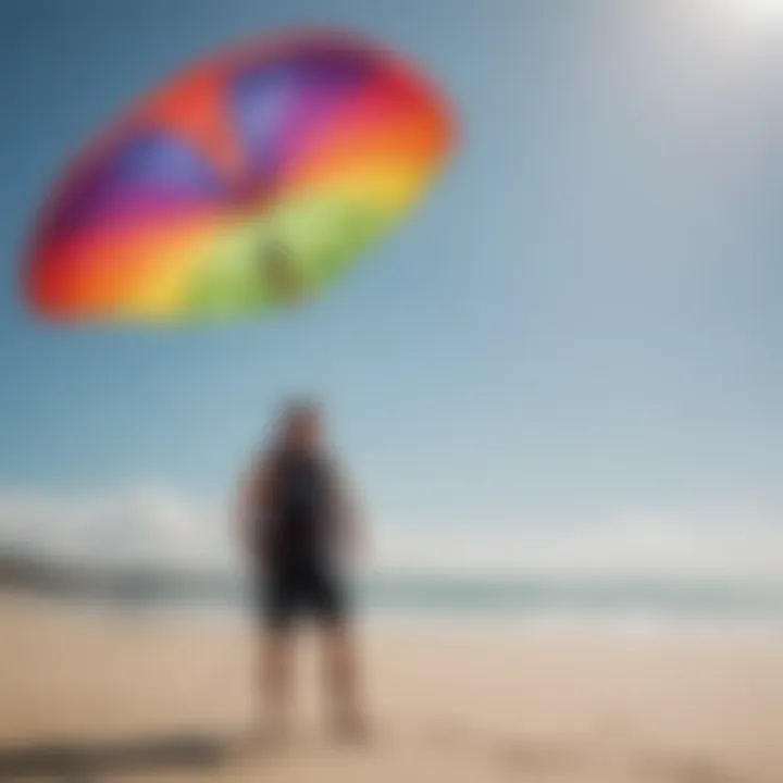 A skilled practitioner maneuvering an HQ sport kite on a sunny beach