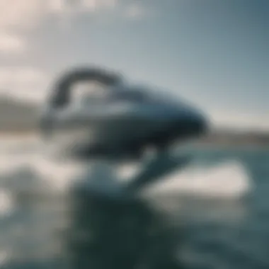 Close-up of a hydrofoil gliding smoothly underwater