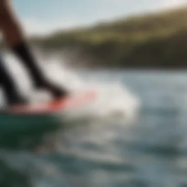 Close-up of hydrofoil board slicing through the water