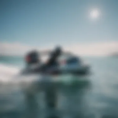 Hydrofoil wing cutting through crystal clear water