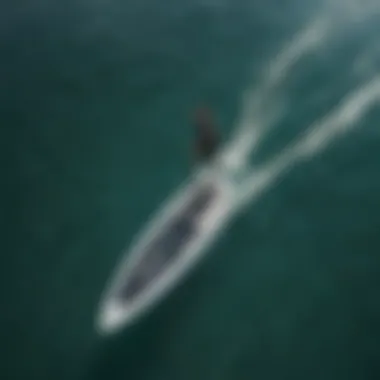 Aerial view of hydrofoil board gliding over crystal-clear water