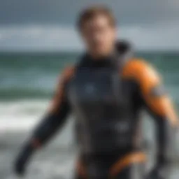 An advanced dry suit designed for kitesurfing in colder waters, showcasing its thermal insulation and waterproof features.