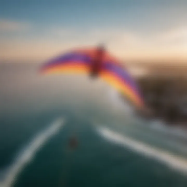 Inflatable kite wing soaring through the sky