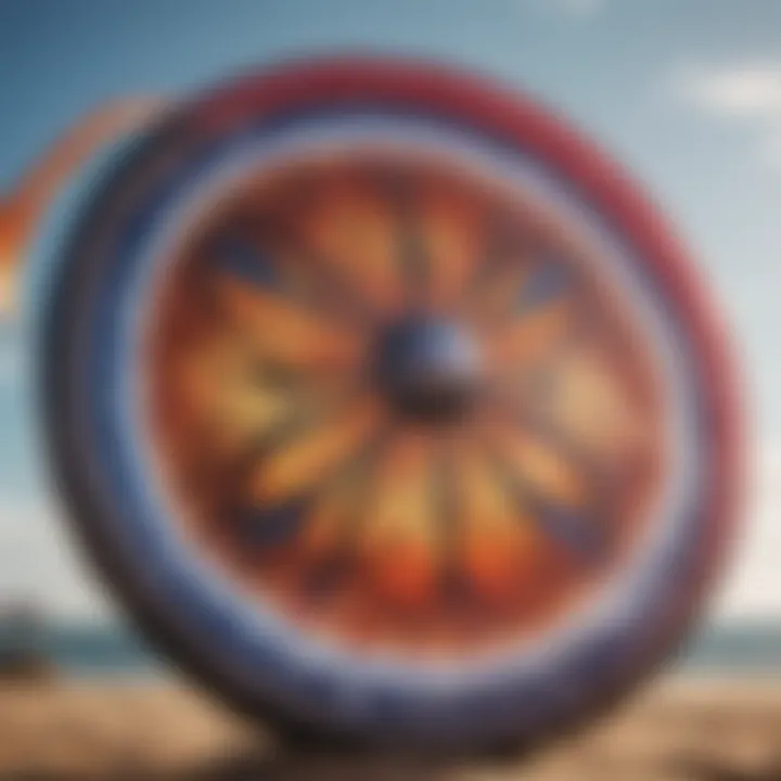 Close-up of the intricate design of an inflatable kite in action