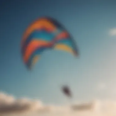 Close-up of intricate duotone kite design against a vibrant sky