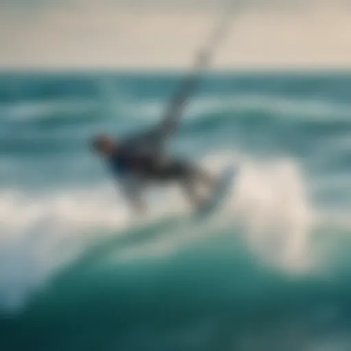 Kiteboarder performing inverted back maneuver over vibrant blue waves