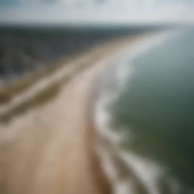 Aerial view of Jones Beach coastline during low tide