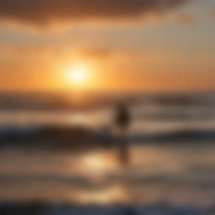 Sunset casting a golden hue on the tides at Jones Beach