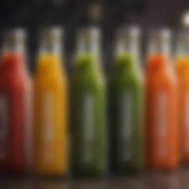 Bottles of cold-pressed juices ready for consumption