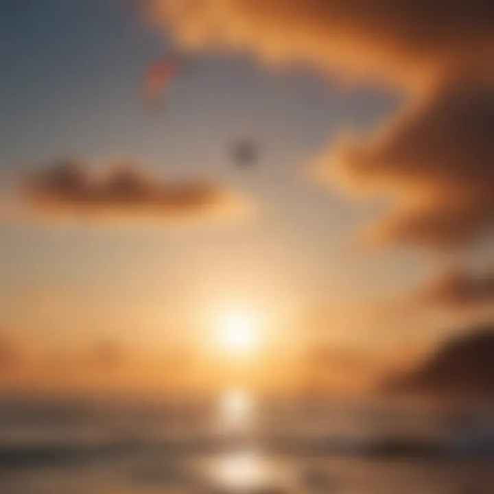 Kiteboarder performing a high-flying trick against the backdrop of a stunning Jupiter sunset