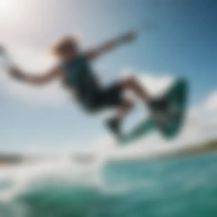 Kiteboarding enthusiast executing a flawless jump over crystal-clear turquoise waters of Jupiter