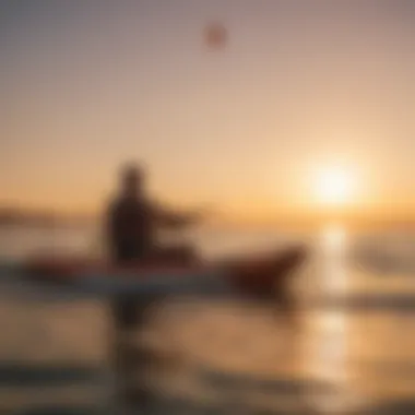 Enthusiasts enjoying a kayak kiting session at sunset