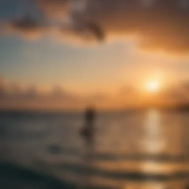 Silhouette of a kiteboarder against the colorful Key West skyline during dusk