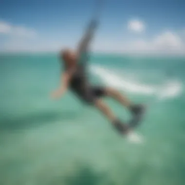 Kiteboarder performing an impressive aerial trick over the crystal-clear waters of Key West