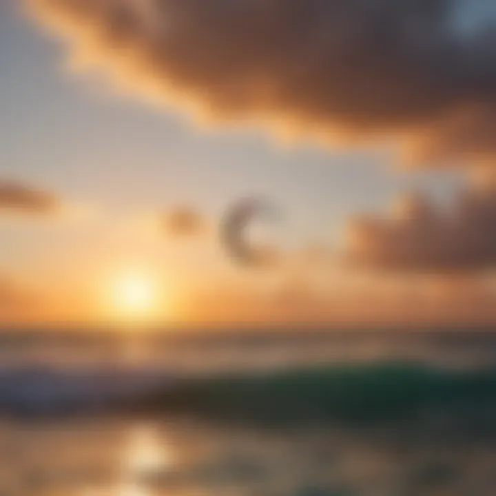 Vibrant sunset setting behind a kiteboarder gliding on the waves in Key West